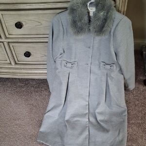 Chic Gray Kids Pea Coat with Faux Fur Collar